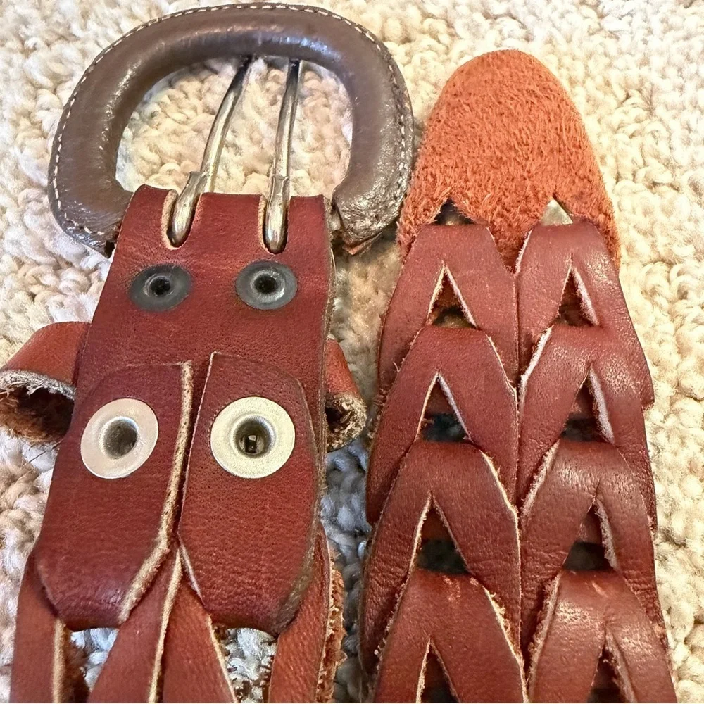 Womens Brown Woven Leather Belt Braided Sz L Western Boho Rustic Classic Y2K